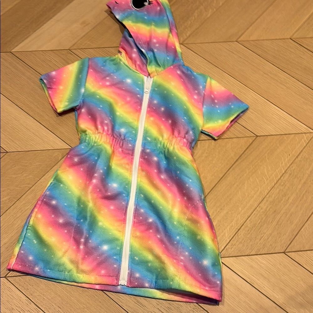 Rainbow Hooded Zip-Up cover up size 8